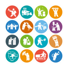 Fototapeta premium A set of signs of various working professional specialties. Stylish little men in colored circles