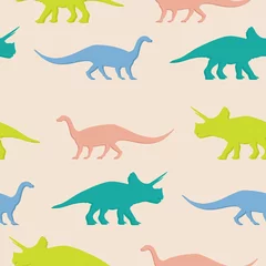 Muurstickers Dinosaurussen Een patroon met dinosaurussen. De perfecte modieuze textuur voor babystoffen en behang. Silhouetten van dinosaurussen.
