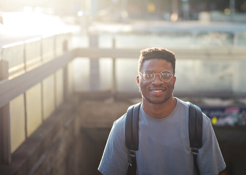 portrait of a smiling black man in a station