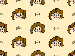 Obraz premium Girl cartoon character seamless pattern on yellow background.