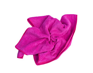 Fototapeta premium Pink towels isolated on a white background. Cleaning cloth at the hotel. Image with clipping parts.