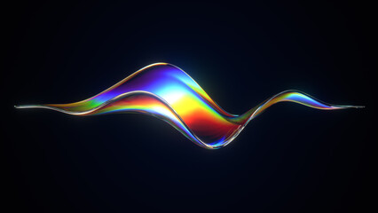 Abstract flow shape with rainbow reflections and refractions