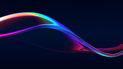Abstract flow shape with rainbow reflections and refractions