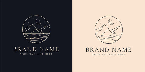 Bohemian linear logos, icons and symbols, landscape, arcs and windows design templates, geometric abstract design elements for decoration