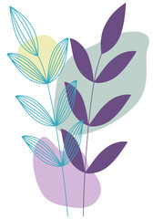 Botanical composition, abstract leaves in modern colors. Background with arts fluid organic shapes, pastel colors. Vector illustration design