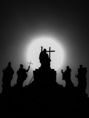Fototapeta na wymiar silhouettes of Crosses and christian figures