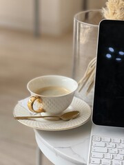 cup of coffee and laptop