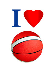 I love basketball. Heart and ball. Emblem for basketball sports fans,Design of love basketball message , basketball love,