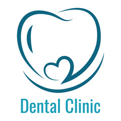 Dental clinic logotype vector isolated. Logo for dentistry. Abstract shape, modern design for logo. Medical business concept. Blue heart and tooth icon.