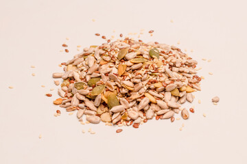 Mix of seeds for a salad. A pile of mixed seeds.