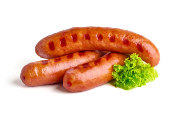 Grilled sausages bbq, isolated on white background.