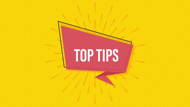 Megaphone banner with text Top tips. Motion graphics . 4k