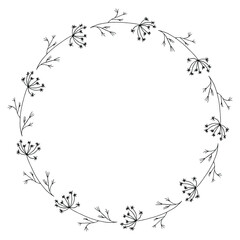 Round Wreath of Plant Elements Drawn With a Line.