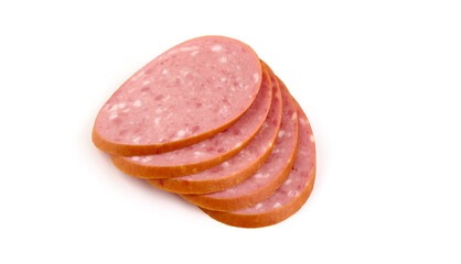 Salami smoked sausage, isolated on white background.