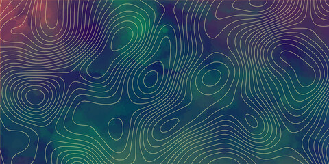 The Blue on green contours vector topography stylized height of the lines Topographic map. Geographic mountain relief. Abstract lines background. Contour maps. Vector illustration. Geometric topo.