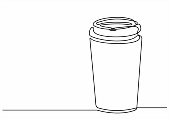 Plastic coffee cup continuous one line drawing minimalism design isolated on white background