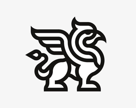 Winged griffin modern logo. Heraldic gryphon emblem design editable for your business. Vector illustration.