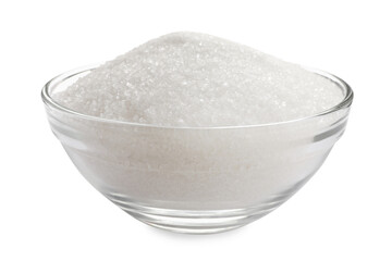 Fototapeta na wymiar Granulated sugar in glass bowl isolated on white