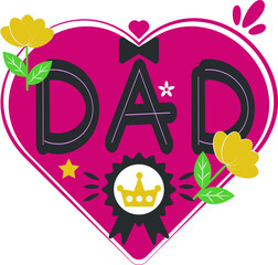 Happy Father's Day Card Heart Flat Icon Vector Symbol Sticker Illustration Design
