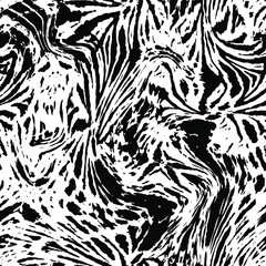 Abstract Hand Drawing Liquid Wavy Zebra Tiger Animal Skin Seamless Vector Pattern Isolated Background