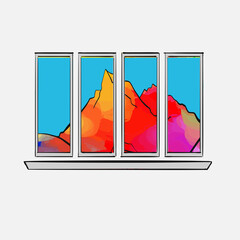 Colorful Mountains behind window