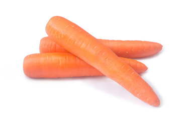 Three orange carrots vegetable in stack isolated on white background with clipping path