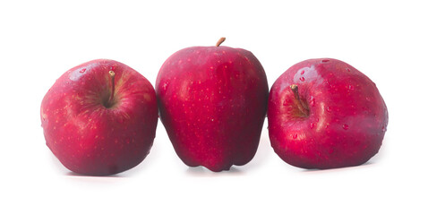 Three fresh big red apple fruits in stack, heap or pile isolated