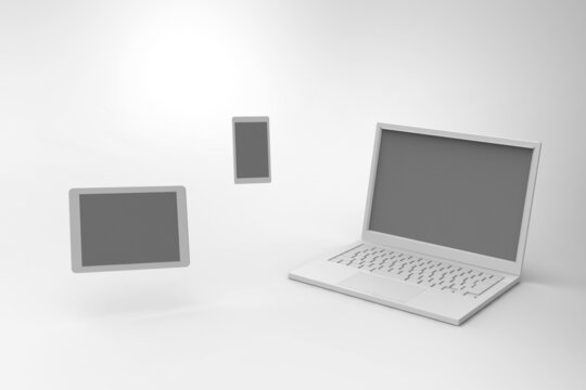 ノートPCとスマホとタブレットなどモバイル機器のCGイメージ素材ライト