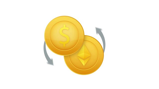 Money exchange icon. Banking and crypto currency sign. Ethereum and Dollar Cash transfer symbol. Motion graphics 4k