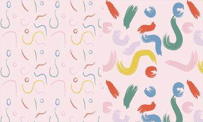 seamless Trendy colorful pattern set with brush strokes, hand - drawn. Vector illustration