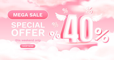 Mega sale special offer 40, Stage podium percent, discount sale. Vector