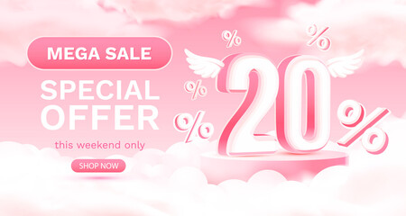 Mega sale special offer 20, Stage podium percent, discount sale. Vector