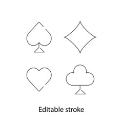 Playing cards line icons collection. Spades, hearts, diamonds and clubs. Isolated vector stock illustration