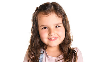 Cute girl 4-5 year old posing in studio white background