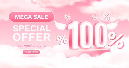Mega sale special offer 100, Stage podium percent, discount sale. Vector