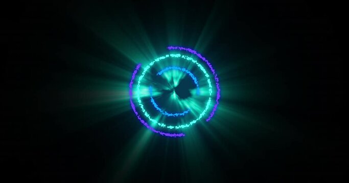 Animation of glowing green, blue and purple circles over black background