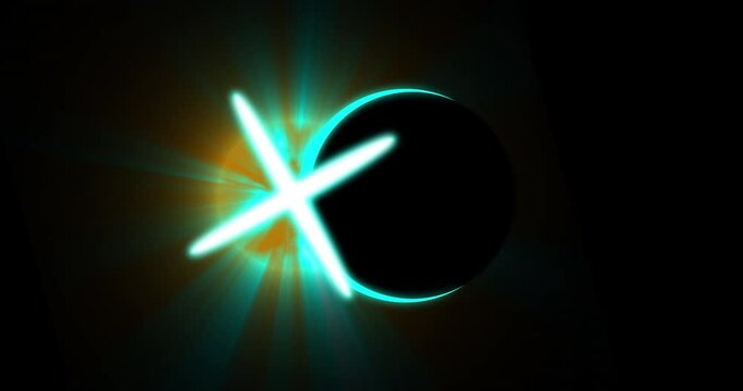 Animation of glowing cross and green eclipse circle over black background