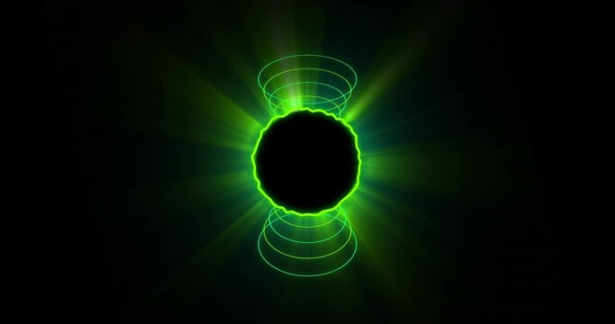 Animation of glowing green circle eclipse over black background