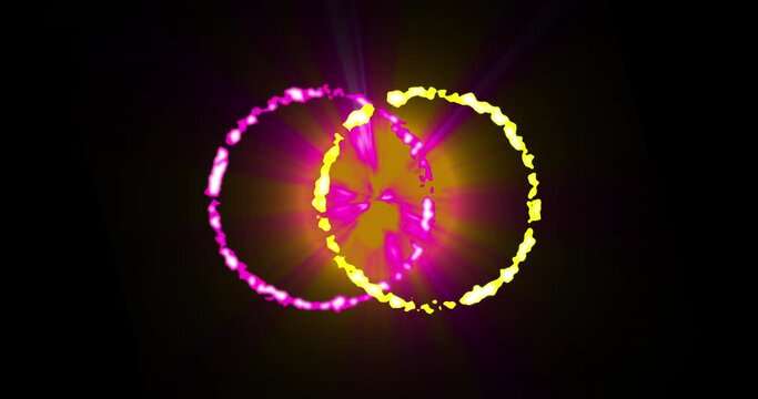 Animation of glowing yellow and pink circles over black background