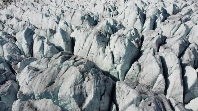 Close looke, aerial view of Great Aletsch Glacier, Alps, Switzerland. Drone footage 4K.