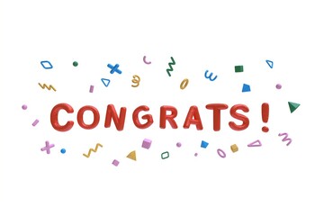 Congratulations 3d letter balloons with colorful lettering with confetti on White Background.