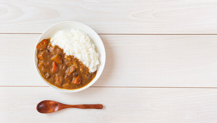 Curry and rice on the table.　カレーライス	
 - obrazy, fototapety, plakaty