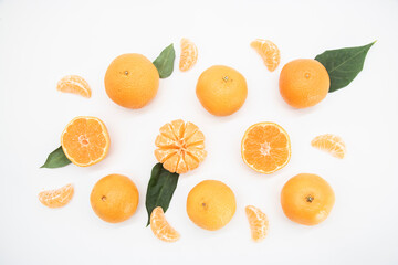 Tangerine or kamala with leaf isolated on white background,top view