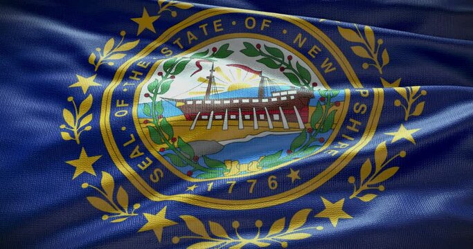 New Hampshire state flag waving background. 4K backdrop