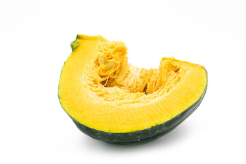 Pumpkin slices over on white background. Selective focus.