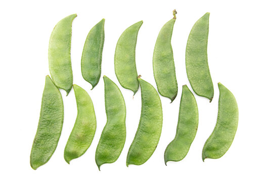 Fresh Green Lima Beans Or Hyacinth Beans Over On White Background