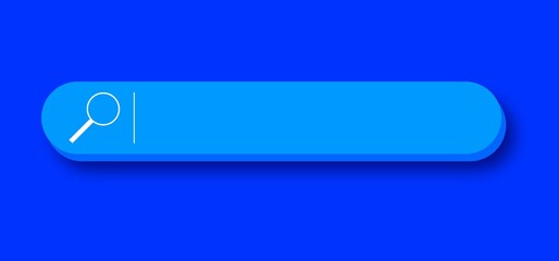 Search here. Search bar for ui. Search bar vector icons in flat design, isolated blue. Vector illustration