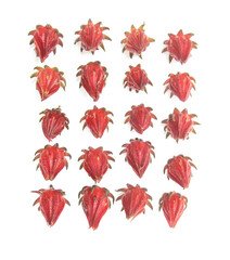 Fototapeta na wymiar group of Roselle fruits isolated on white background. Top view