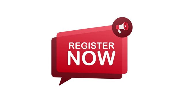 Megaphone label with register now. Megaphone banner. Web design. Motion graphics . 4k