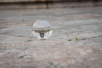 View of the Church of St. Mary of Mount Berico in Vicenza inside a Lensball, Veneto, Italy, Europe, World Heritage Site